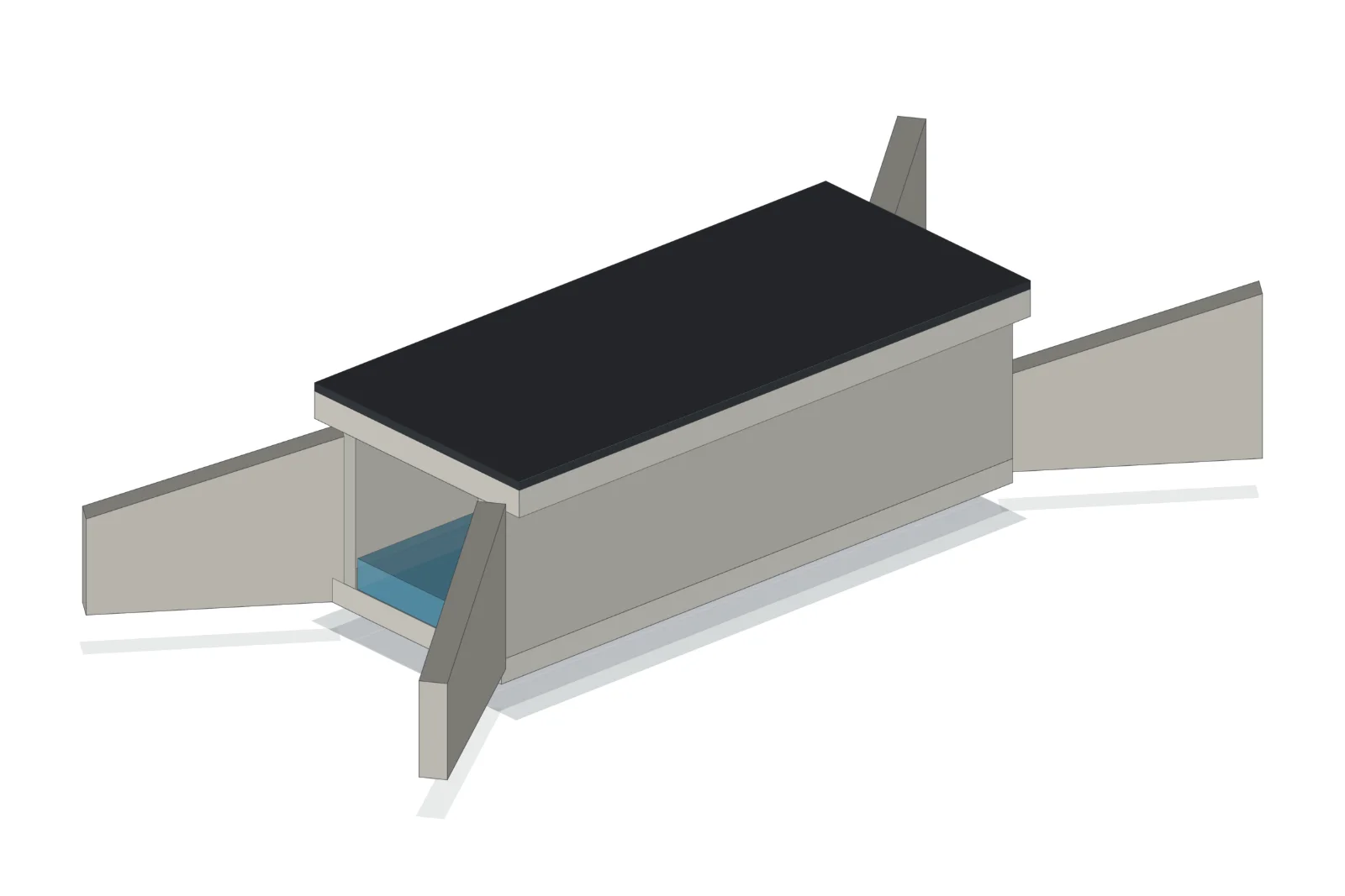 3D render of a single-row slab culvert with splayed wing walls